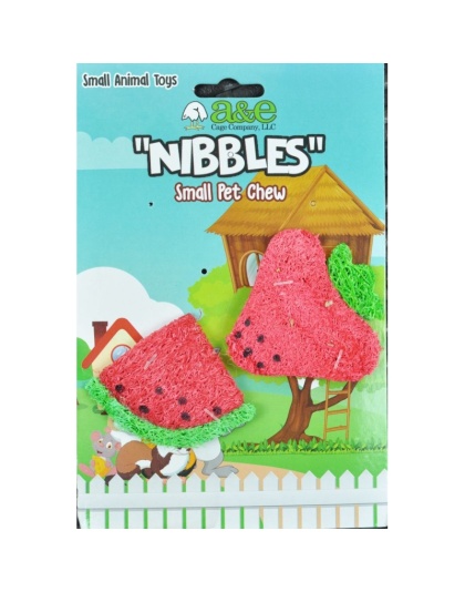 AE Cage Company Nibbles Strawberry and Watermelon Loofah Chew Toys - 2 count