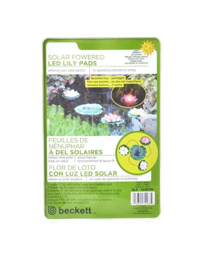 Beckett Solar LED Lily Lights for Ponds - 3 Lily Pad Lights