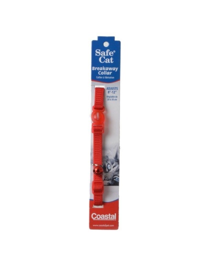 Coastal Pet Safe Cat Nylon Adjustable Breakaway Collar - Red - 8in.-12in. Neck