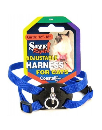 Coastal Pet Size Right Nylon Adjustable Cat Harness - Blue - Girth Size 12in.-18in.