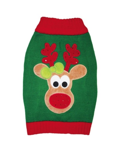 Fashion Pet Green Reindeer Dog Sweater - Small