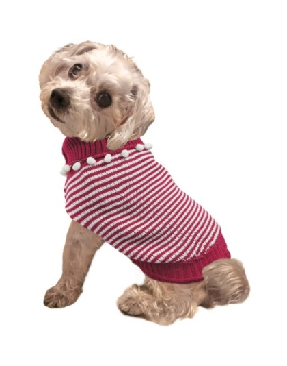 Fashion Pet Pom Pom Stripe Dog Sweater Raspberry - X-Small