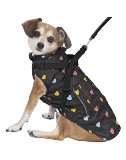 Fashion Pet Puffy Heart Harness Coat Black - Large