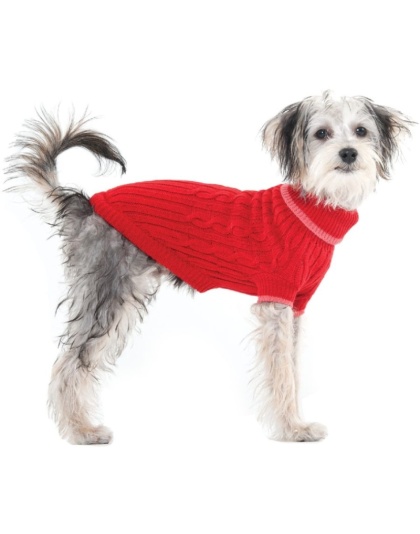Fashion Pet Cable Knit Dog Sweater - Red - X-Small (8"-10" From Neck Base to Tail)