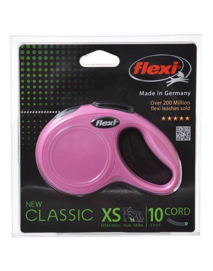Flexi New Classic Retractable Cord Leash - Pink - X-Small - 10' Lead (Pets up to 18 lbs)