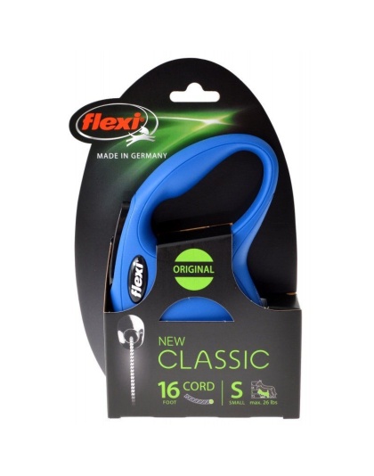 Flexi New Classic Retractable Cord Leash - Blue - Small - 16' Lead (Pets up to 26 lbs)
