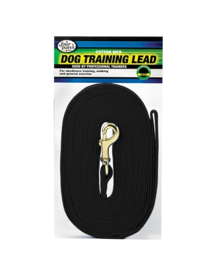 Four Paws Cotton Web Dog Training Lead - Black - 20" Long x 5/8" Wide