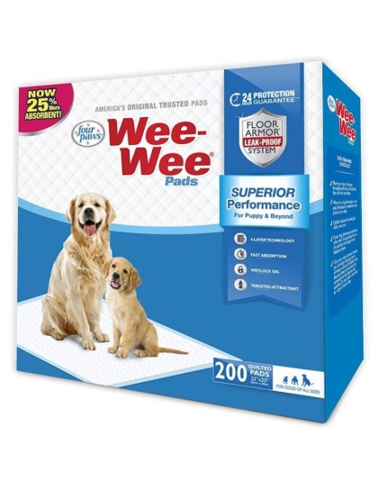 Four Paws Wee Wee Pads Original - 200 Pack - Box (22" Long x 23" Wide)