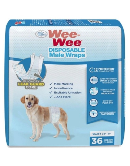 Four Paws Wee Wee Disposable Male Dog Wraps Medium/Large - 36 count