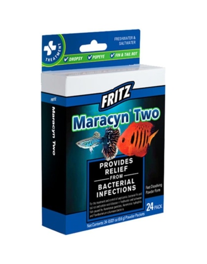 Fritz Maracyn Two Bacterial Medication Powder for Freshwater and Saltwater Aquariums - 24 Count