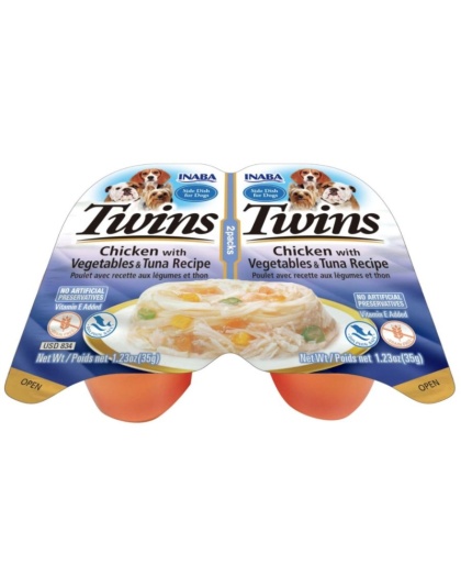 Inaba Twins Chicken with Vegetables and Tuna Recipe Side Dish for Dogs - 2 count