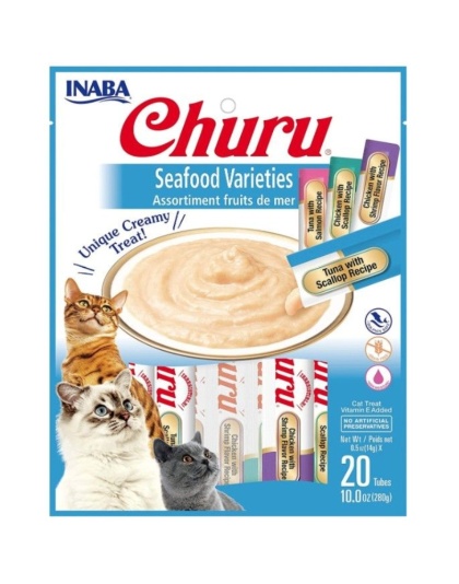 Inaba Churu Seafood Varieties Creamy Cat Treat - 20 count