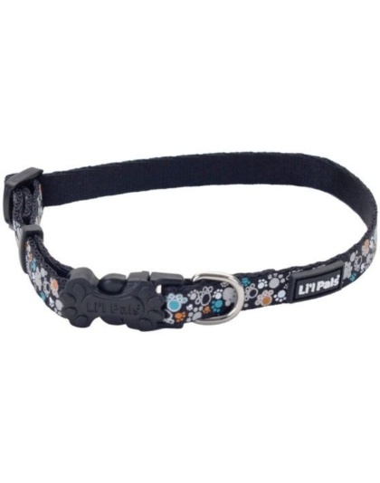 Li'L Pals Reflective Collar - Teal and Orange Paws - 6-8"L x 3/8"W