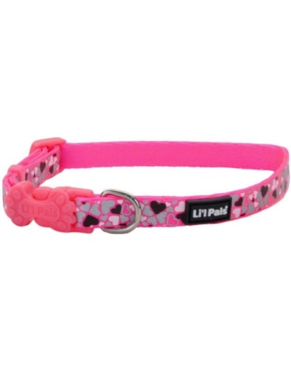 Li'L Pals Reflective Collar - Pink with Hearts - 8-12"L x 3/8"W