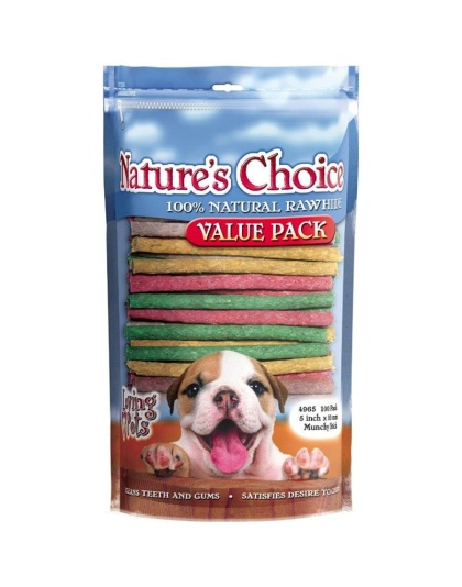 Loving Pets Nature's Choice Rawhide Munchy Stick Value Pack - 100 Pack (5" Assorted Munchy Sticks)