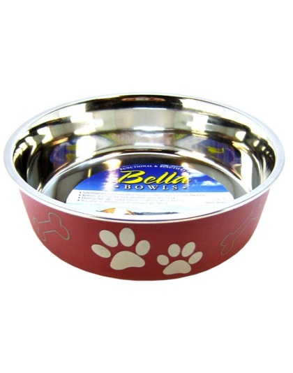 Loving Pets Stainless Steel & Merlot Dish with Rubber Base - Medium - 6.75" Diameter