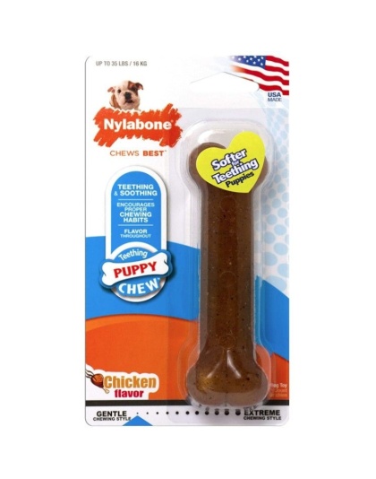 Nylabone Puppy Chew PuppyBone - Chicken Flavor - Wolf - 5.5" Bone - (For Puppies up to 35 lbs)