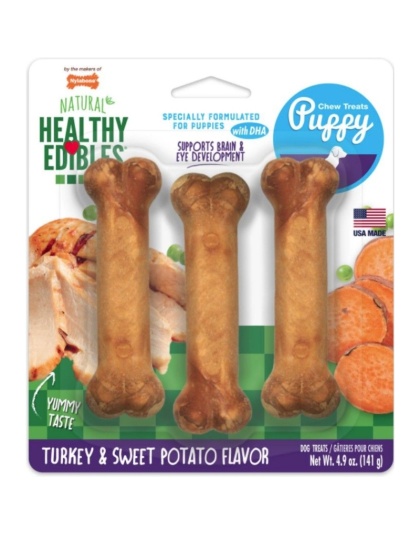Nylabone Healthy Edibles DHA Puppy Chews - Turkey & Sweet Potato - Regular - 3 Pack
