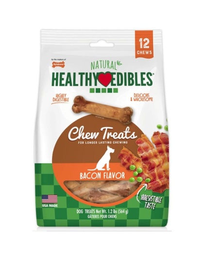 Nylabone Healthy Edibles Wholesome Dog Chews - Bacon Flavor - Regular (12 Pack Pouch)