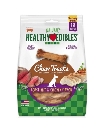 Nylabone Natural Healthy Edibles Variety Pack - Roast Beef & Chicken - Regular - 12 Pack