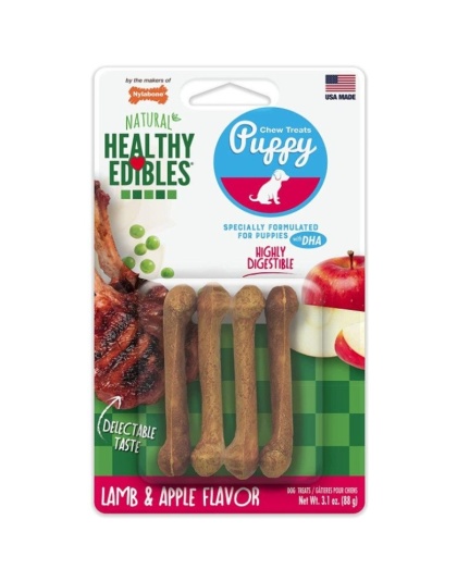 Nylabone Puppy Healthy Edibles Natural Long Lasting Lamb and Apple Dog Chew and Treat - 4 count