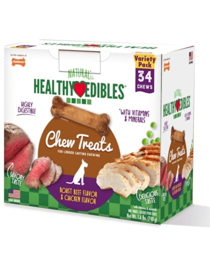 Nylabone Natural Healthy Edibles Variety Pack - Roast Beef & Chicken - Petite - 34 Pack