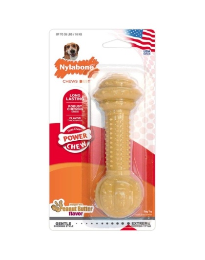 Nylabone Dura Chew Barbell Dog Chew Toy - Peanut Butter Flavor - Medium/Large
