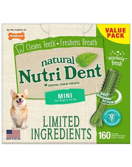 Nylabone Natural Nutri Dent Fresh Breath Dental Chews - Limited Ingredients - Mini - 160 Count