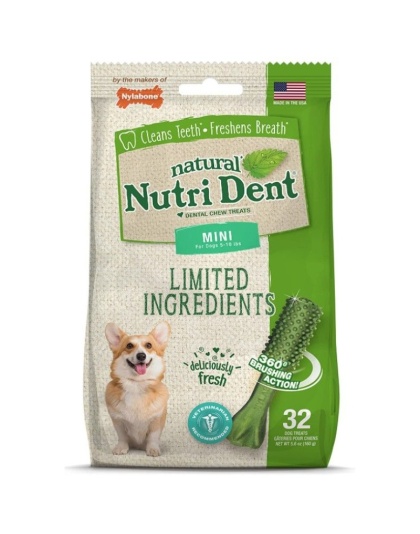 Nylabone Natural Nutri Dent Fresh Breath Dental Chews - Limited Ingredients - Mini - 32 Count