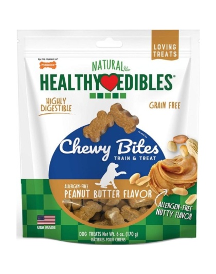 Nylabone Natural Healthy Edibles Peanut Butter Chewy Bites Dog Treats - 6 oz
