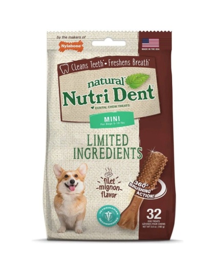 Nylabone Natural Nutri Dent Filet Mignon Dental Chews - Limited Ingredients - Mini - 32 Count
