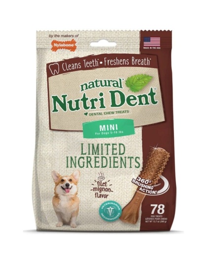 Nylabone Natural Nutri Dent Filet Mignon Dental Chews - Limited Ingredients - Mini - 78 count