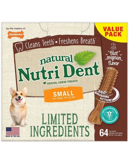 Nylabone Natural Nutri Dent Filet Mignon Dental Chews - Limited Ingredients - Small - 64 count