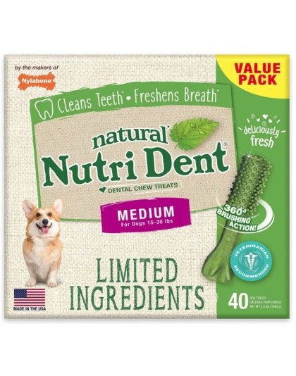 Nylabone Natural Nutri Dent Fresh Breath Dental Chews - Limited Ingredients - Medium - 40 Count