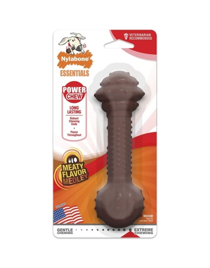 Nylabone Essentials Power Chew Barbell Meaty Medley Flavor  - Medium 1 count