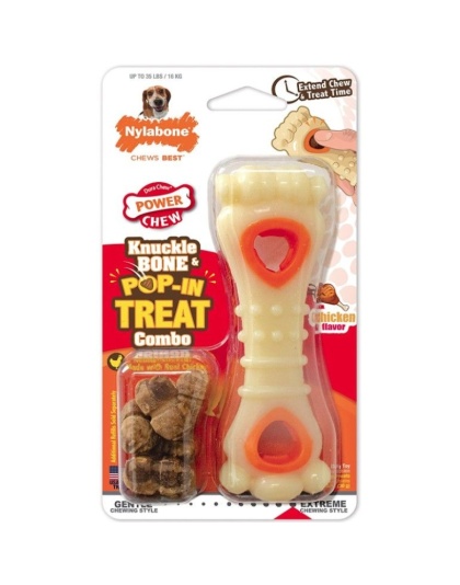 Nylabone Power Chew Knuckle Bone and Pop-In Treat Toy Combo Chicken Flavor Wolf - 1 count