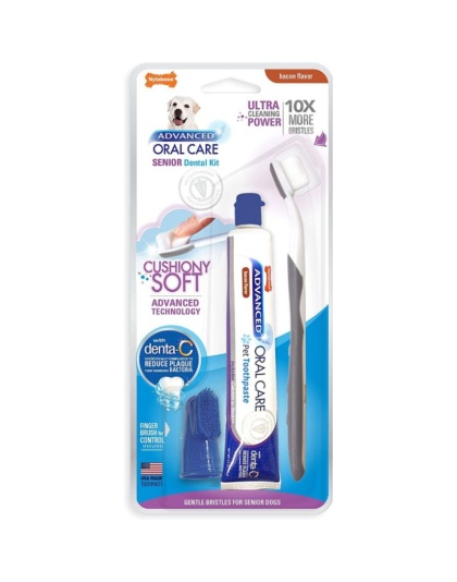Nylabone Advanced Oral Care Senior Dog Dental Kit with Cushiony Soft-Bristle Toothbrush - 1 count