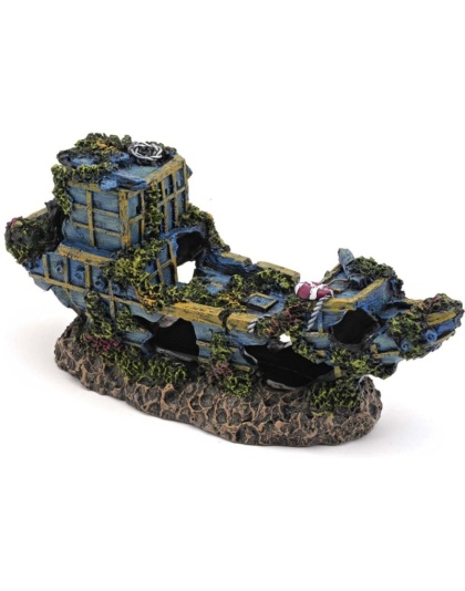 Penn Plax Sunken Ship Aquarium Decor - Small - 7"L x 2.5"W x 3.5"H