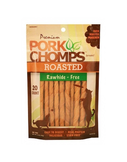 Pork Chomps Roasted Rawhide-Free Porkskin Twists - Small - 20 Pack