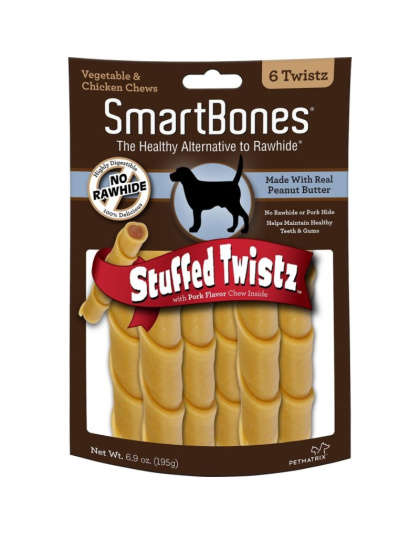 SmartBones Stuffed Twistz Chicken and Peanut Butter Rawhide Free Dog Chew - 6 count