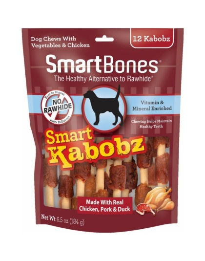 SmartBones Smart Kabobz Triple Meat Rawhide Free Dog Chew - 12 count