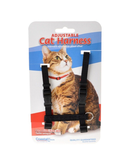 Tuff Collar Nylon Adjustable Cat Harness - Black - Girth Size 10in.-18in.