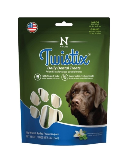Twistix Wheat Free Dental Dog Treats - Vanilla Mint Flavor - Large - For Dogs 30 lbs & Up - (5.5 oz)