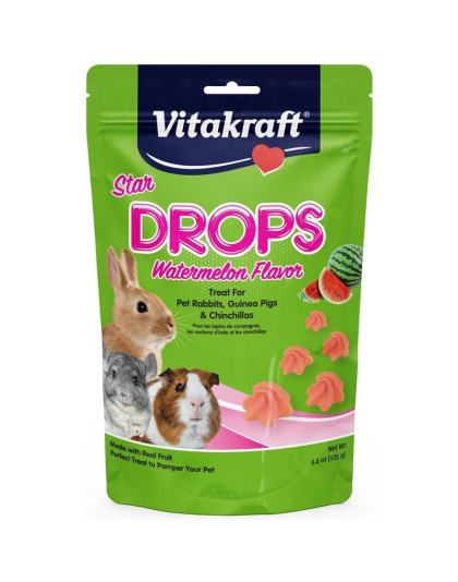 Vitakraft Star Drops Treat for Rabbits, Guinea Pigs & Chinchillas - Watermelon Flavor - 4.75 oz