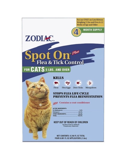 Zodiac Spot on Plus Flea & Tick Control for Cats & Kittens - Cats over 5 lbs (4 Pack)