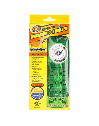 Zoo Med ReptiCare Terrarium Controller with Power Strip - 8 Outlet Powerstrip with 24 Hour Timer