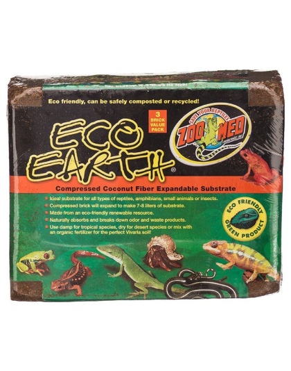 Zoo Med Eco Earth Compressed Coconut Fiber Expandable Substrate - 3 Pack (Makes 21-24 Liters)